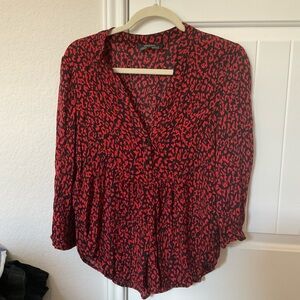 Zara Red and Black Patterned Blouse